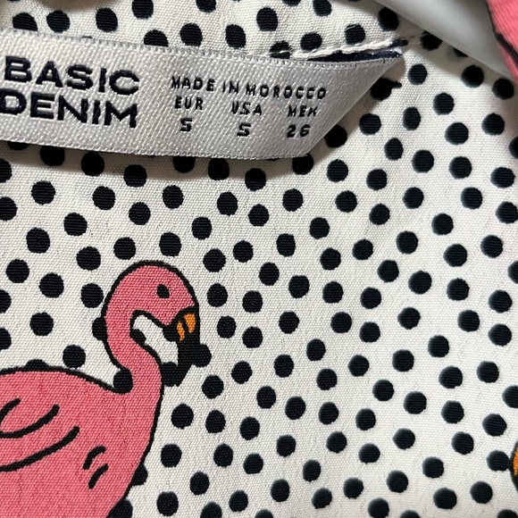 Zara Pink Flamingo Print Blouse with Black Bow - Picture 2 of 7